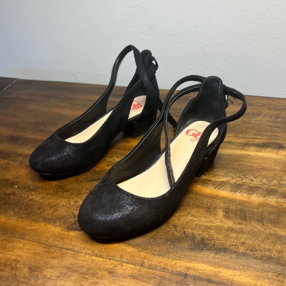GB Girls Lulaa Cut Out dress heels Black Wedge heel with ankle strap Size 11 - Picture 1 of 5